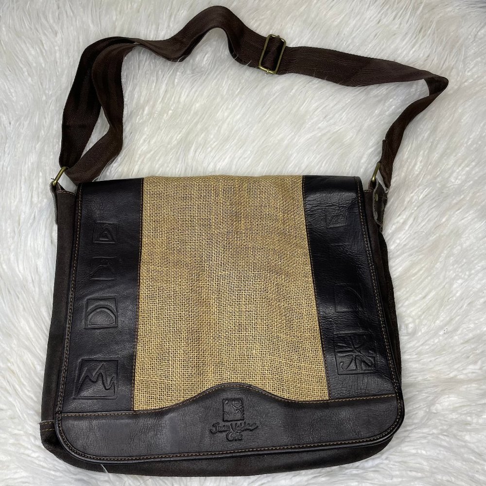 Juan Valdez Cafe Leather Straw Shoulder Bag Crossbody Tote Purse Messenger RARE